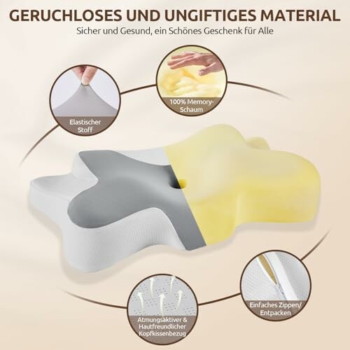 Memory-Schaum Kissen mit elastischem Stoff, atmungsaktivem Kissenbezug und einfachem Entpacken.