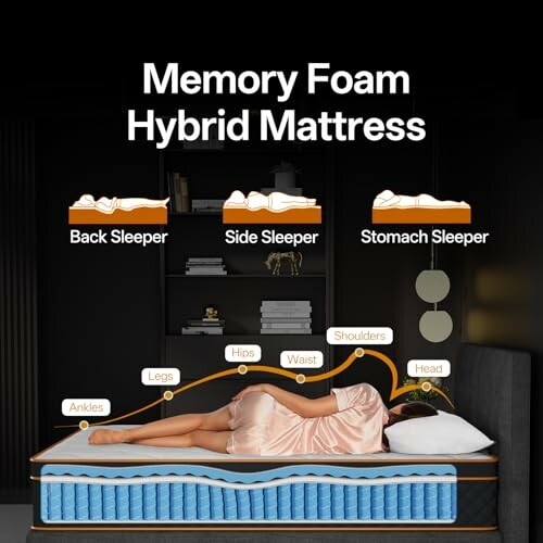 Frau liegt auf einer Memory-Foam-Hybridmatratze.