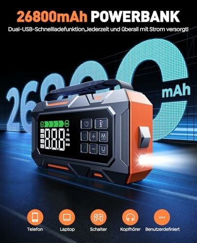 26800mAh Powerbank mit Dual-USB und Taschenlampe