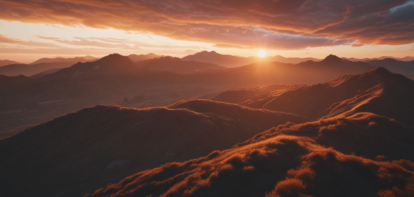 Aerial photography showcasing sunset over mountains