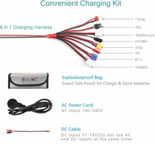 8 in 1 Ladegeschirr mit verschiedenen Anschlüssen und Zubehör