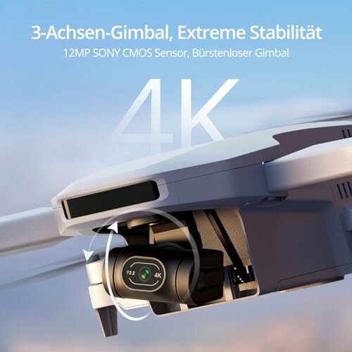 Nahaufnahme eines Drohnen-Gimbals mit 4K Kamera