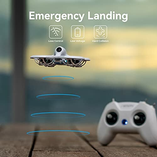 Drohne mit Fernbedienung beim Notlandemanöver