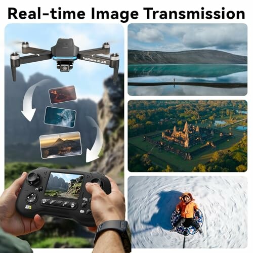 Drohne mit Echtzeit-Bildübertragung und Landschaftsaufnahmen