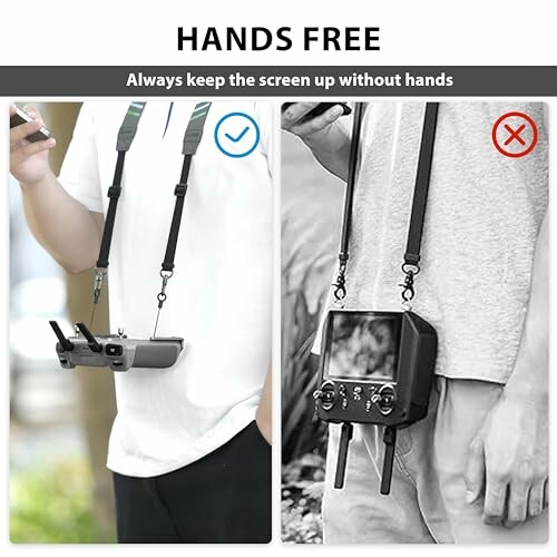 Vergleich von zwei Personen mit Controller-Halterungen, eine freihändig.