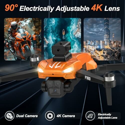 Orange Drohne mit 4K-Kamera und verstellbarem Objektiv