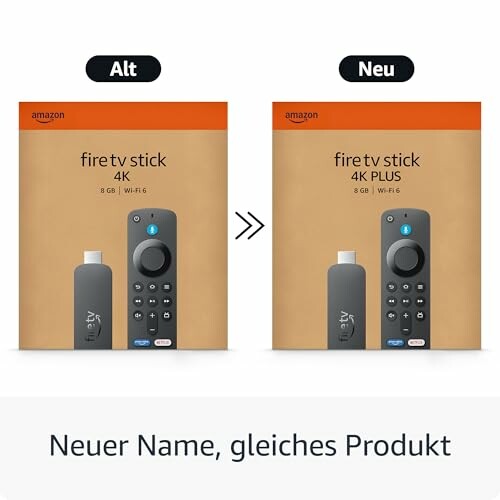 Vergleich zwischen Fire TV Stick 4K und Fire TV Stick 4K Plus Verpackungen.