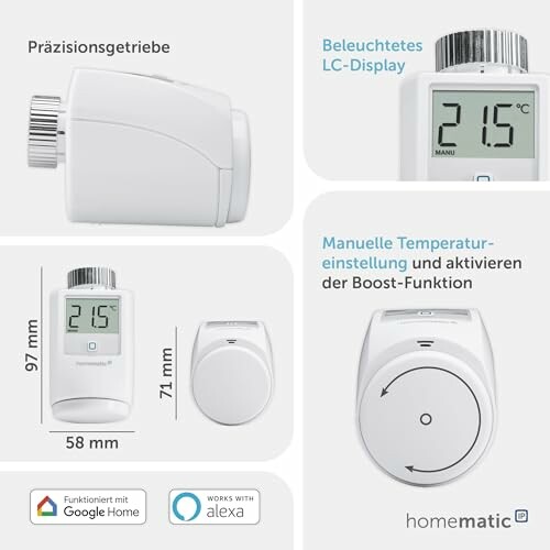 Smartes Thermostat mit Display und manueller Temperatureinstellung.