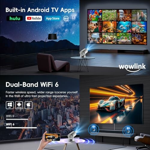 Wowlink Projektor mit Android TV Apps und WiFi 6