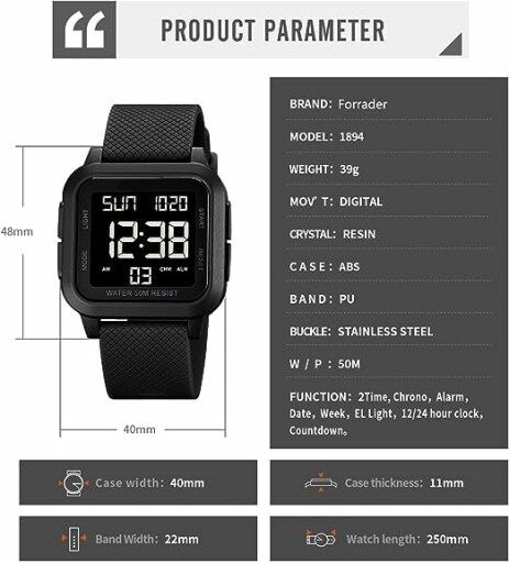 Schwarze digitale Armbanduhr mit Hintergrundbeleuchtung