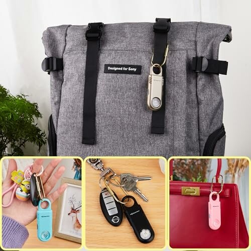 Rucksack mit Schlüsselanhänger und verschiedenen Schlüsseletuis