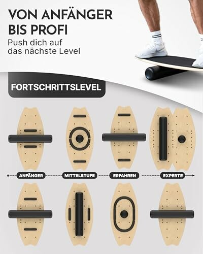 Balance-Board mit verschiedenen Schwierigkeitsstufen von Anfänger bis Experte.