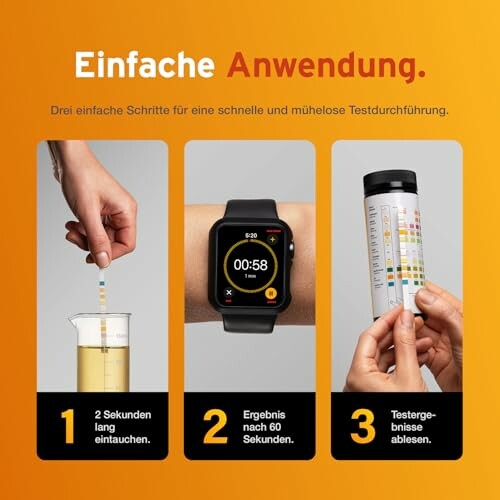 Drei Schritte zur Nutzung von Teststreifen.