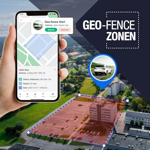 Geo-Fence-Warnsystem mit Karte und Gebäudeansicht
