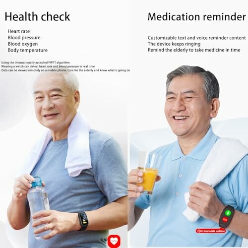 Zwei ältere Männer überprüfen Gesundheit und Medikation.