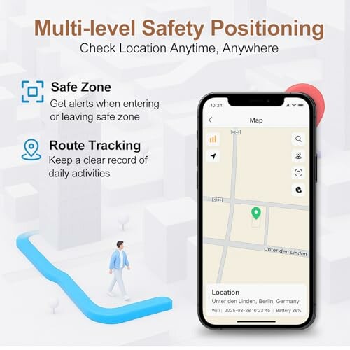 Smartphone zeigt Sicherheitszonen und Routenverfolgung