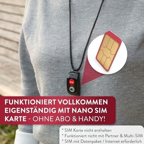 Tragbares Sicherheitsgerät mit Nano-SIM-Kartenfunktion.