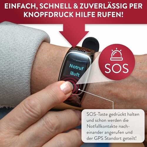 Smartwatch zeigt SOS-Notruffunktion.