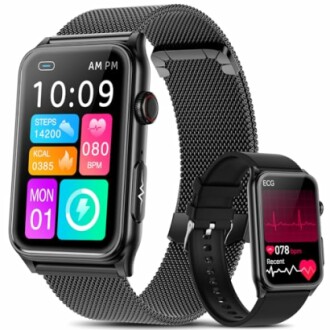 Smartwatch mit Gesundheitsfunktionen und digitalem Display.