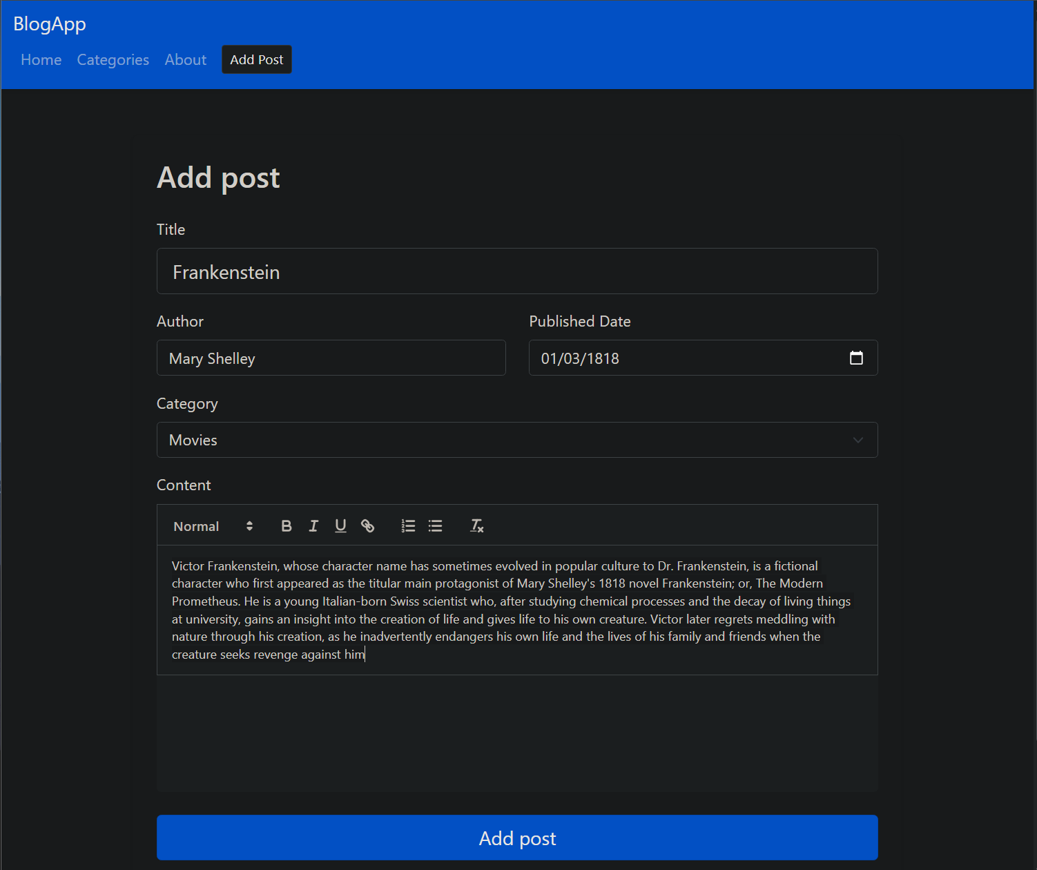 React Blog Application