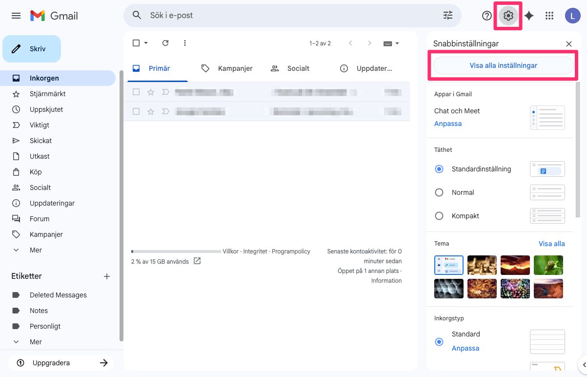 Gmail inställningar