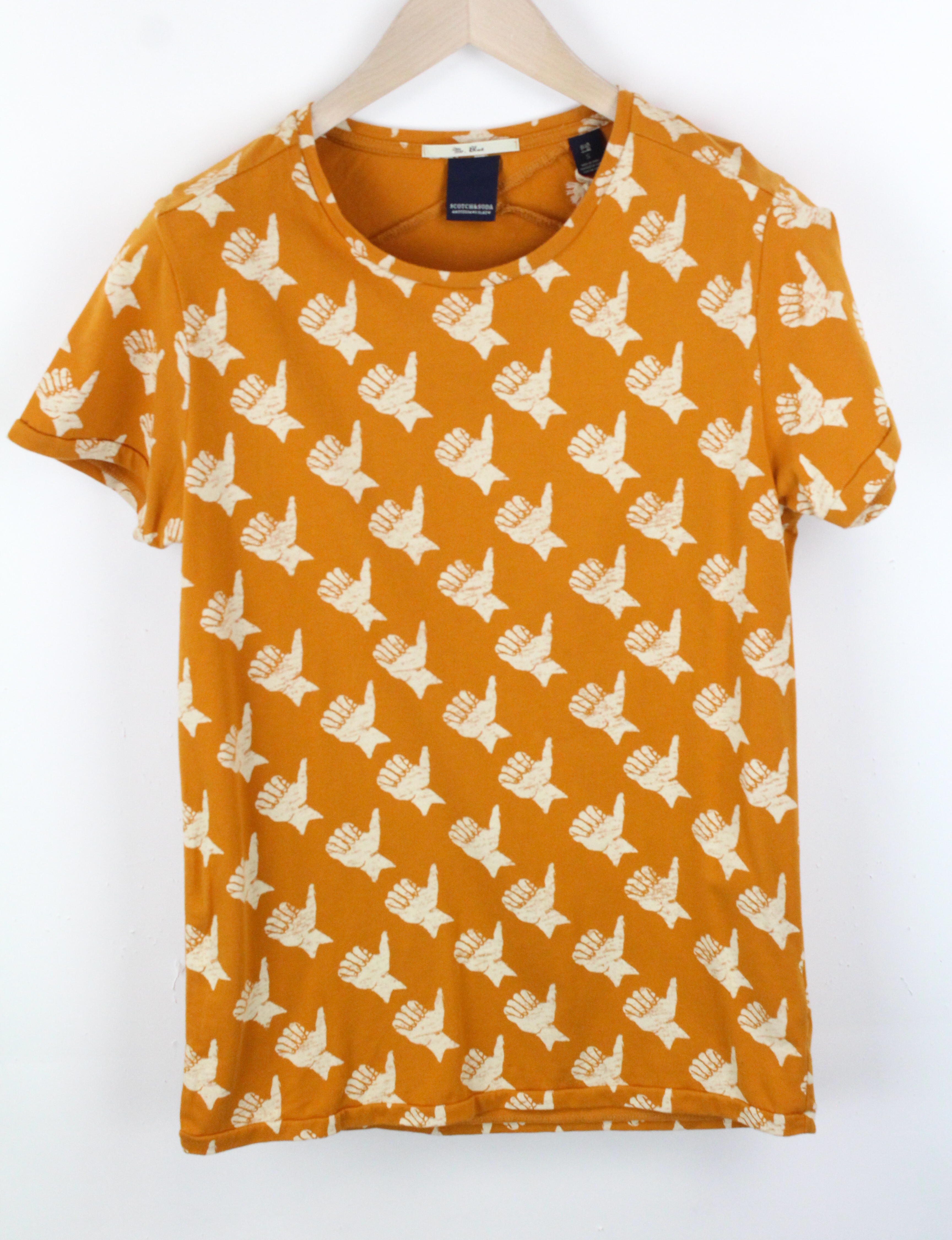 SCOTCH & SODA Ams Blauw Tee S Orange Cotton Short Sleeve Patterned Men's