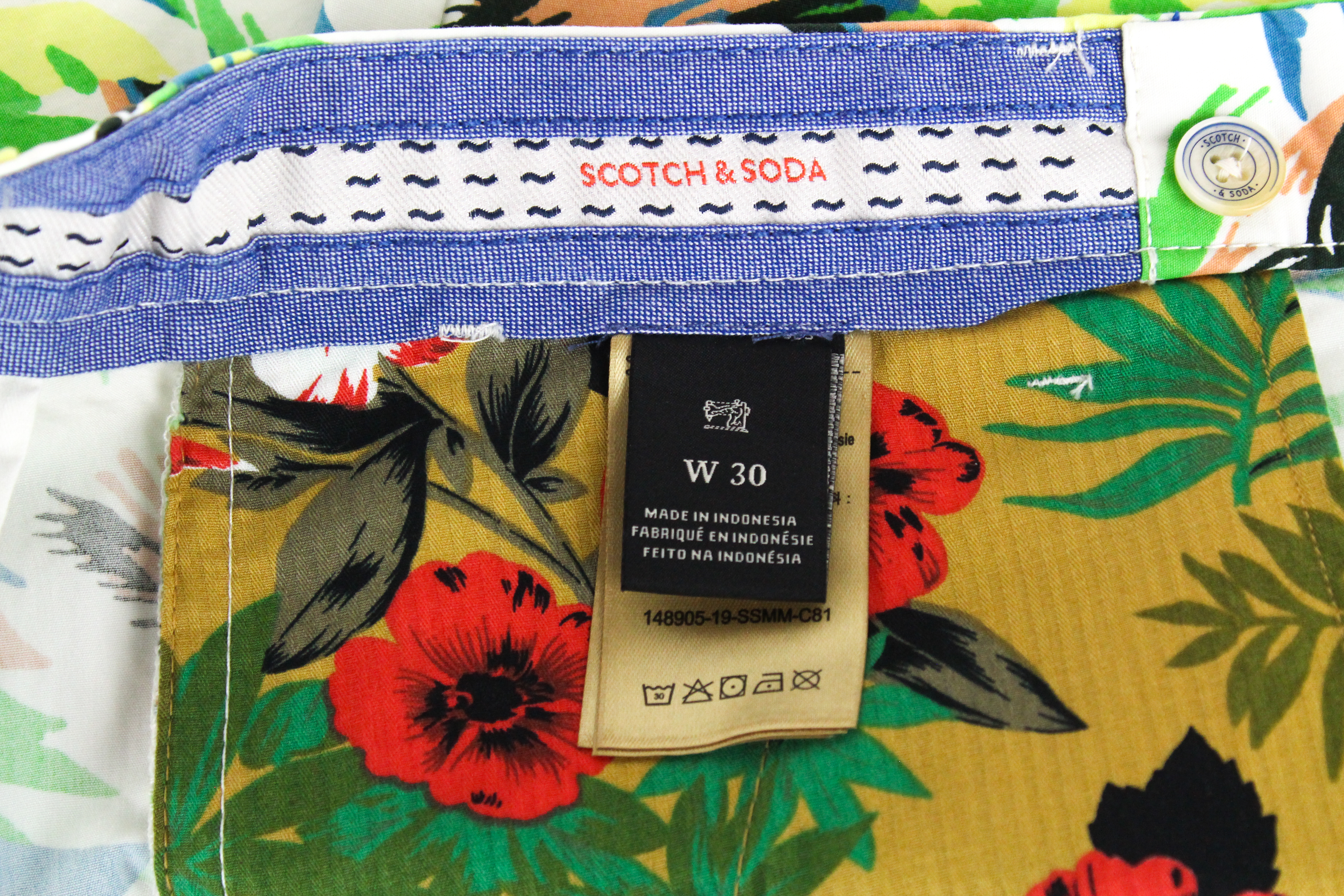 Scotch&Soda Ams Couture Hombre W30 Verde Estampado Algodón Blanco Shorts - Imagen 5 de 6