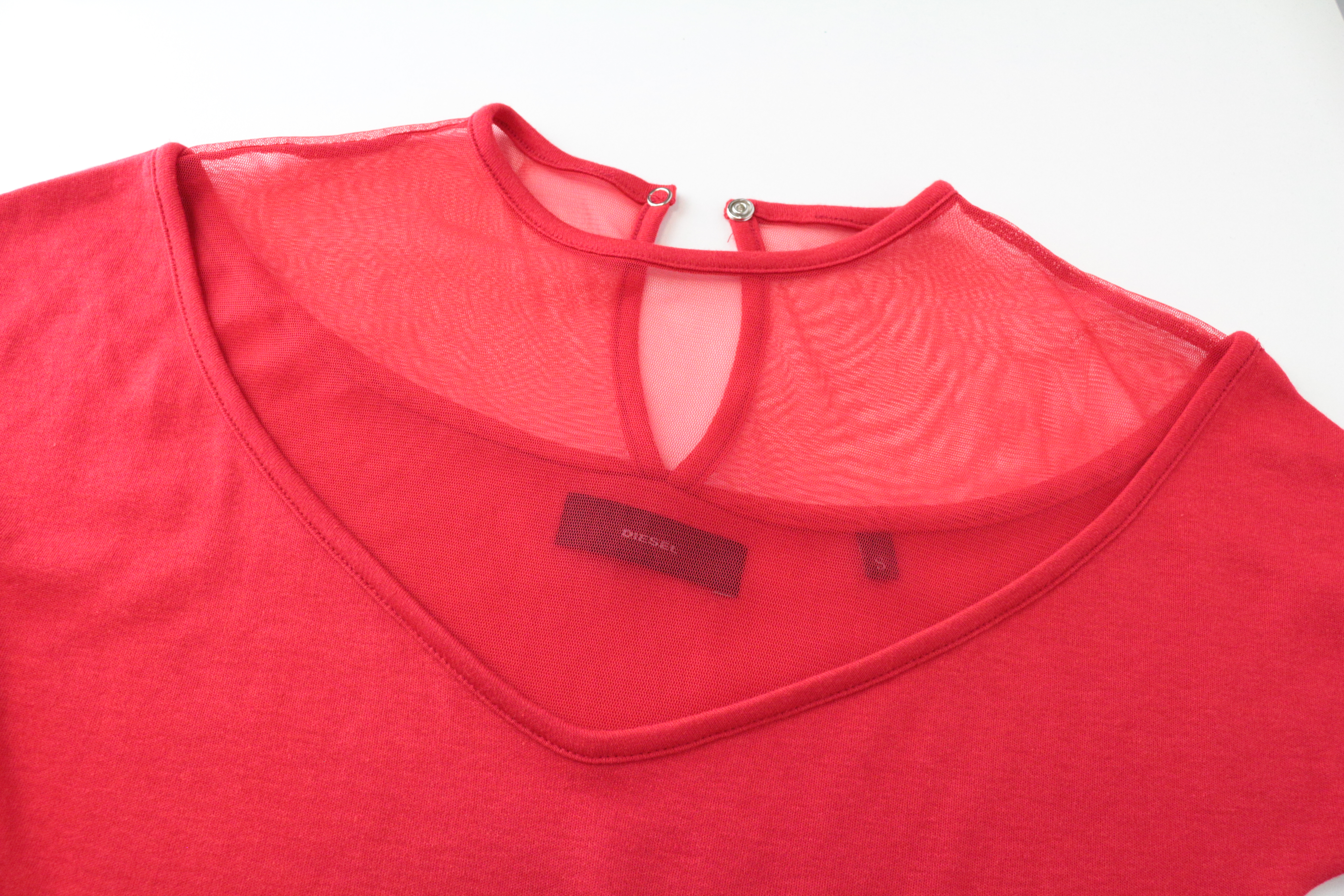 DIESEL T-Plasma Women's Top S Red Mesh Cotton Soft Touch Lightweight Blouse - Picture 3 of 10