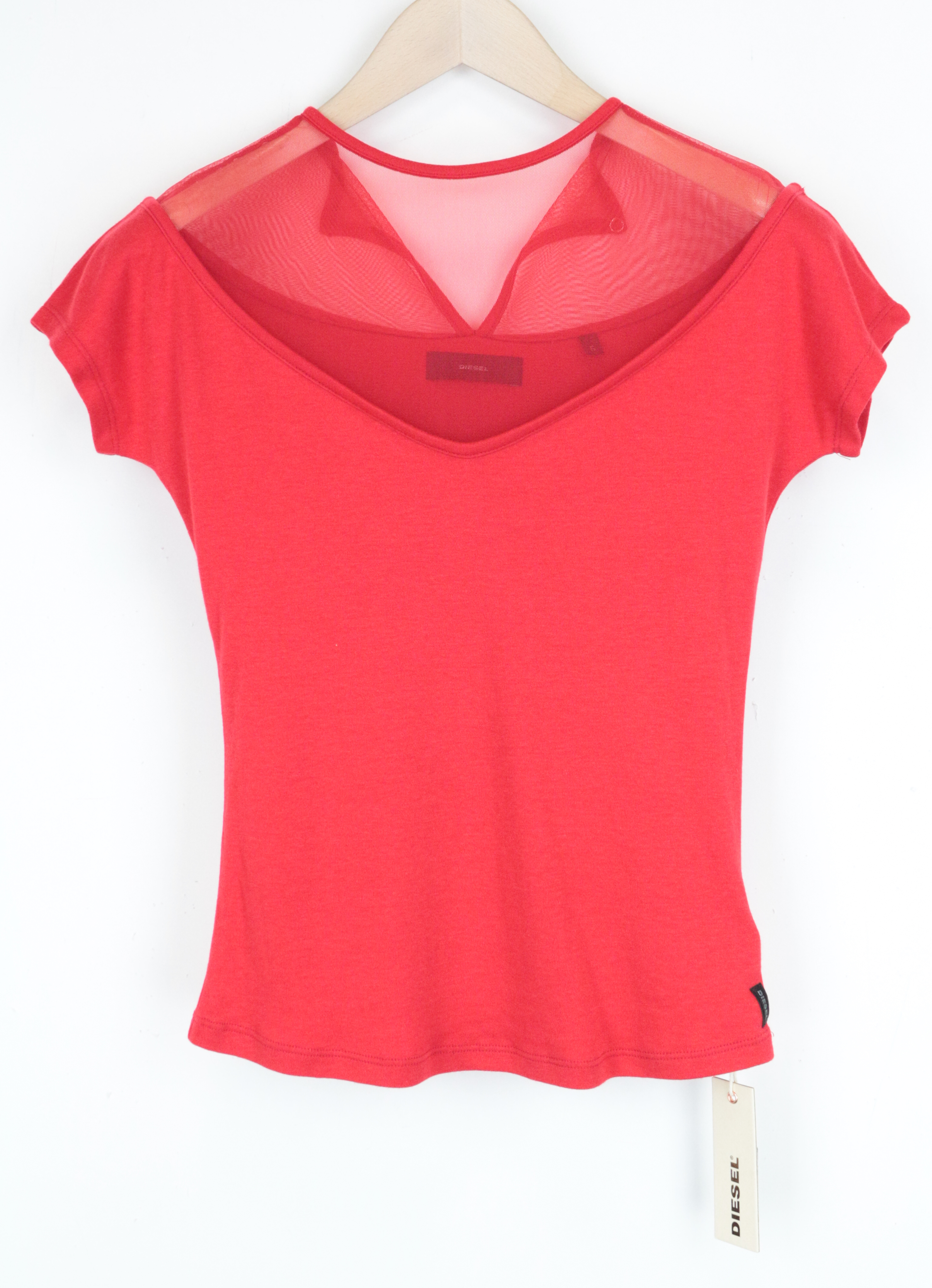 DIESEL T-Plasma Women's Top S Red Mesh Cotton Soft Touch Lightweight Blouse - Picture 1 of 10