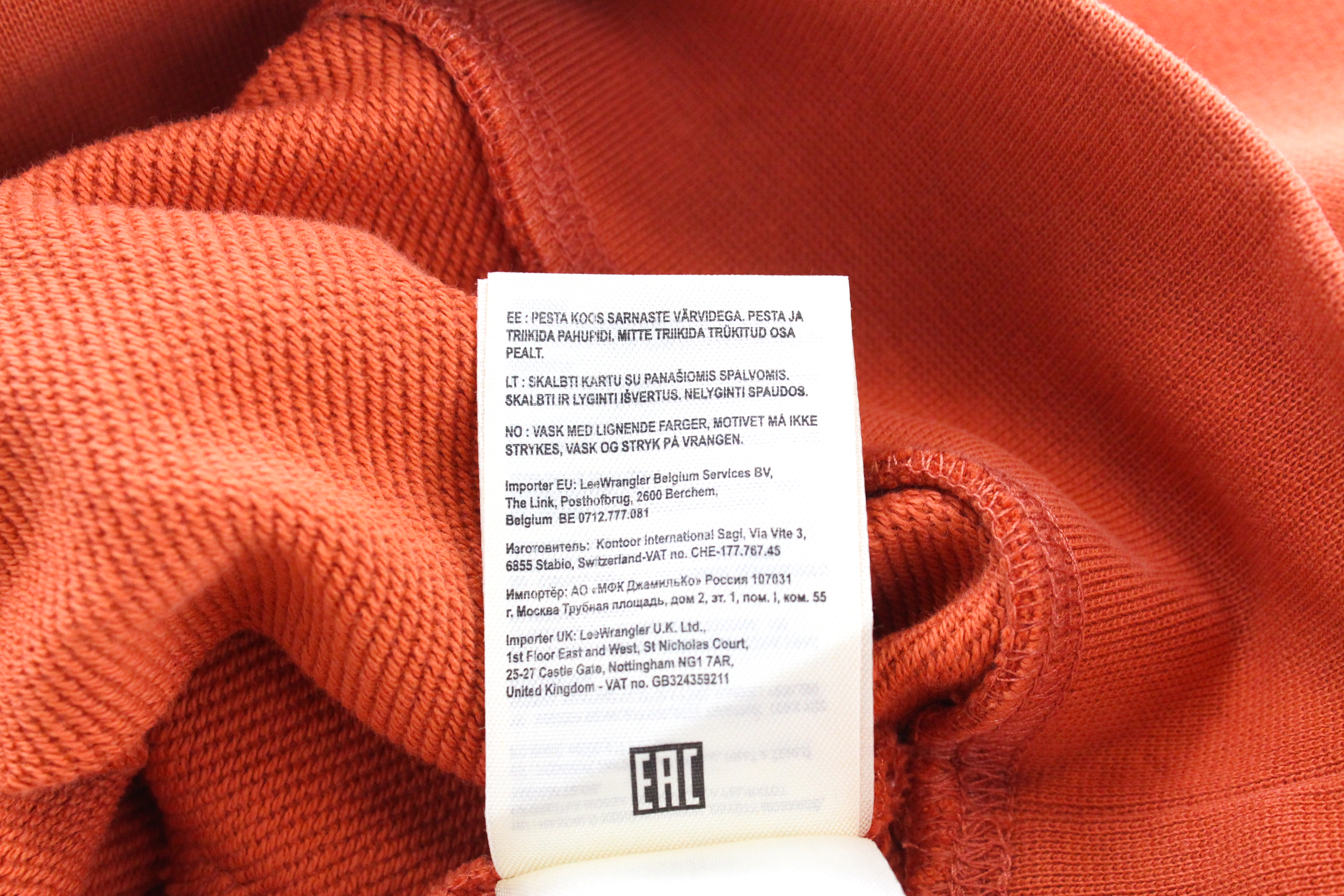 Wrangler Hombre M Naranja Algodón Eslogan Sudadera Polar Sudadera Logo Estampado - Imagen 7 de 7