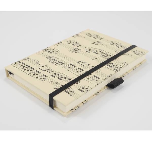 Block notes formato A6 color crema con pentagrammi, con elastico (96 fogli, 192 pagine)