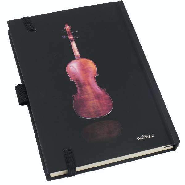 Notebook con violino su fondo nero formato A6