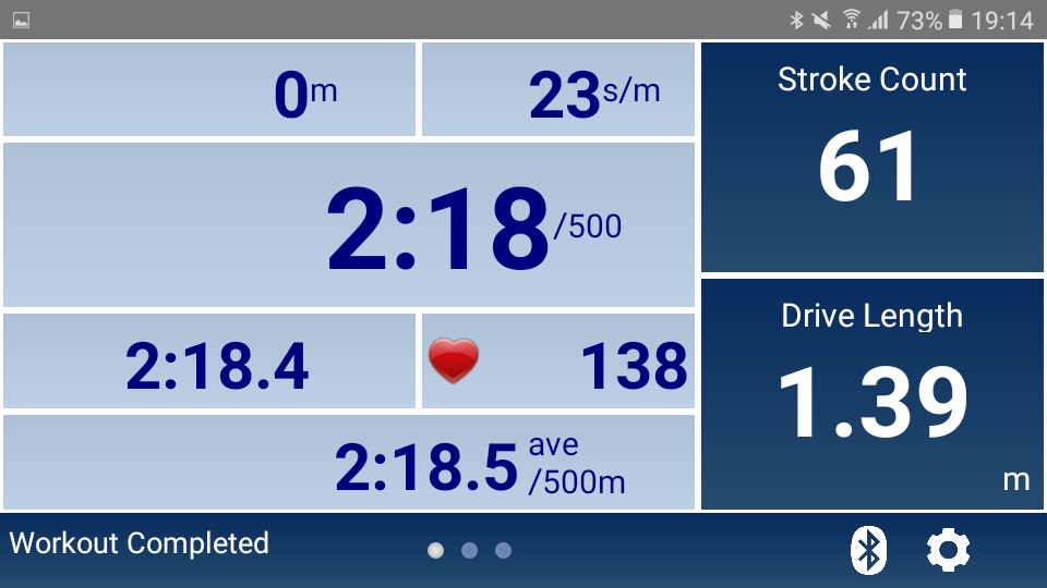 The main activity tracking screen of ErgData