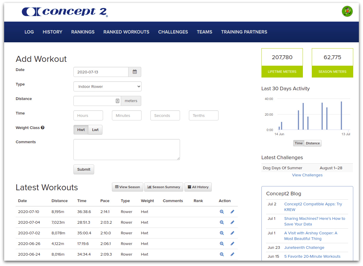 upload old concept2 logbook records to strava